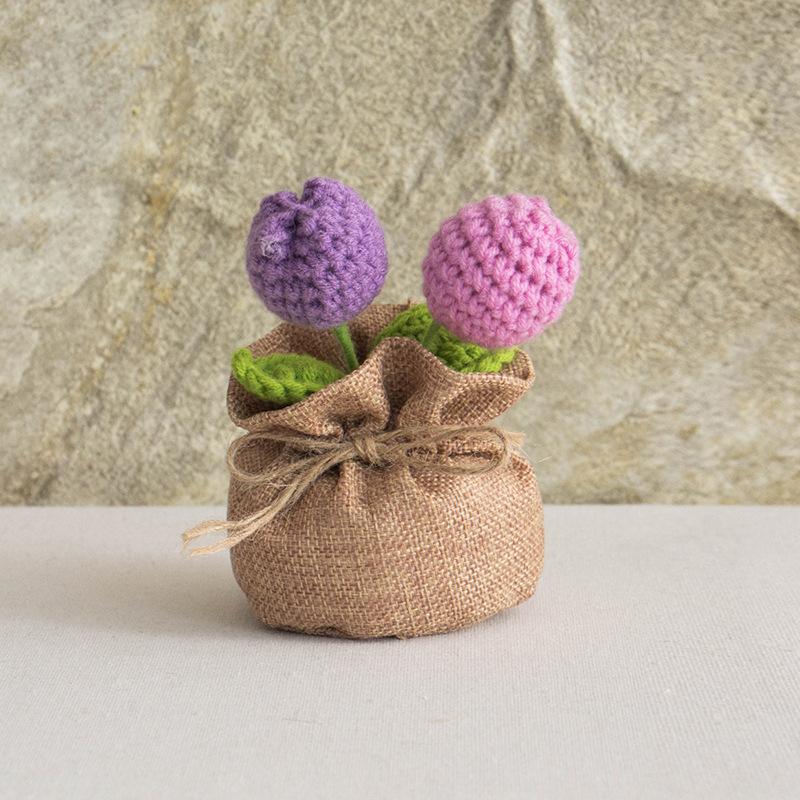 2025 Knitted Flowers Potted Cute Crochet Flowers Knitting Flower Wedding Guest Gift Crochet Rose Sunflower Table Decor