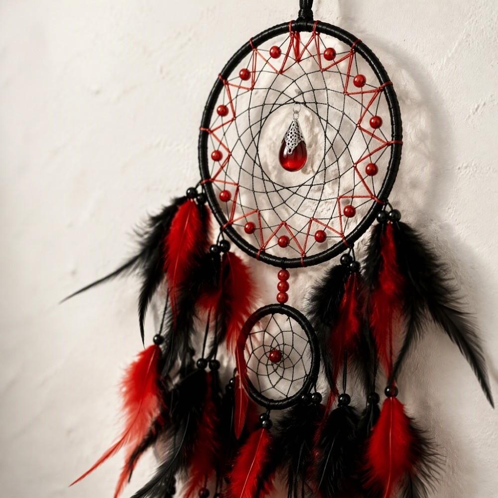 Red Black Color Dream Catcher Dual Ring Design Wall Hanging Decor Hanging Pendant Wall Display