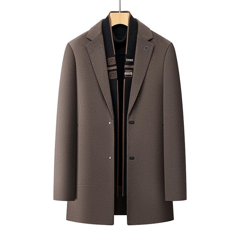Men's Winter Wool Coat with Scarf Collar - Business Casual, Detachable Double-Sided Design, 90% Goose Down Liner
