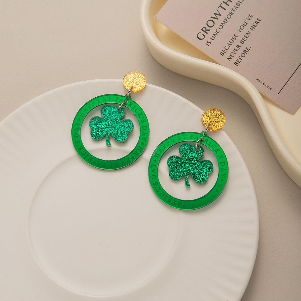 Exquisite Four-Leaf Clover Glitter Earrings: Round, Colorful, & Perfect for Parties.