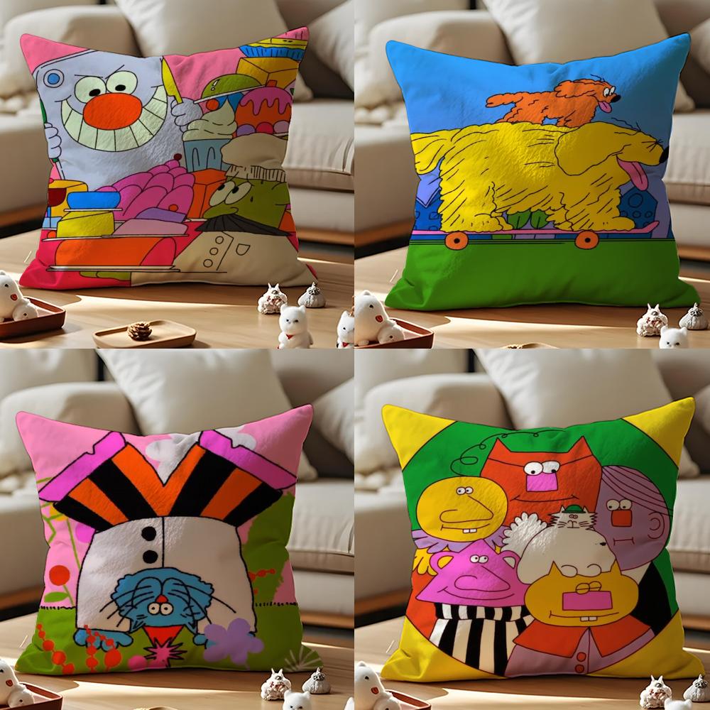 Cute Retro Illustration Cushion Cover Pattern Printed Pillowcase For Living Room Sofa Cushion Cover & Bedroom Decor