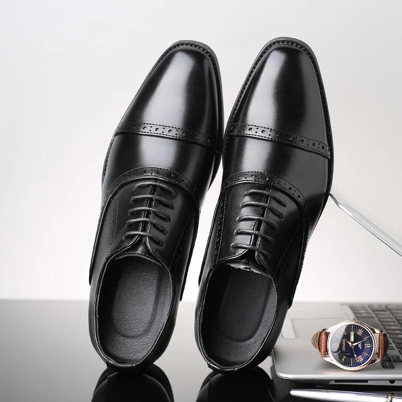 2024 Men Dress Shoes Leather Fashion Derby Shoes Classic Casual Business Wedding Footwear Lace-up British Style Male Formal Shoe