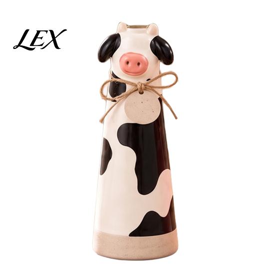 Hand Carved Animal Ornaments Resin Cute Vase, Farmhouse Decorative Flower Holder for Home Healing Pastoral Style Gift Office Decor, Pig/Cow/Sheep