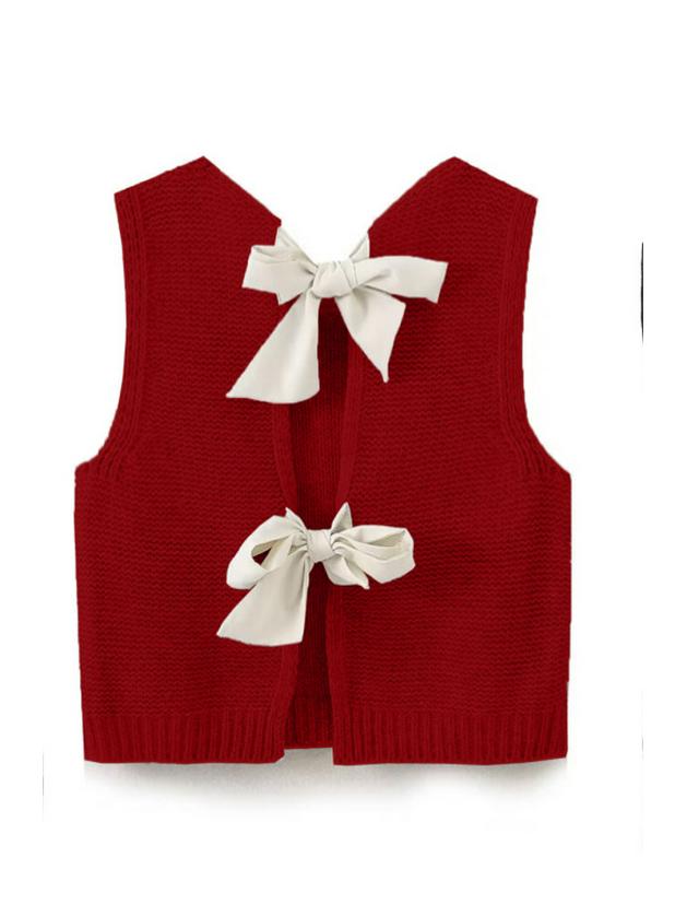 

Женский облегающий вязаный жилет без рукавов с французским бантом – Зимний европейский и американский стиль, узел-накидка Small красный