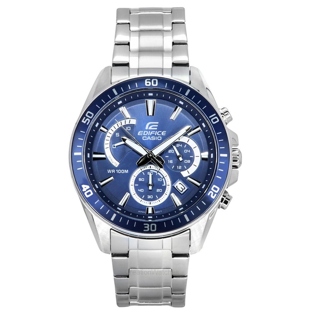 Восстановленные Casio Edifice Аналоговый Стандартный Хронограф Нержавеющая Сталь Синий Циферблат Кварцевые EFR-552D-2A 100M Мужские Часы синий