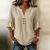 Summer V Neck Women T-Shirts 3/4 Sleeve Button Shirt Blouse Women Casual Solid Color Loose Tops Female Oversized Shirts