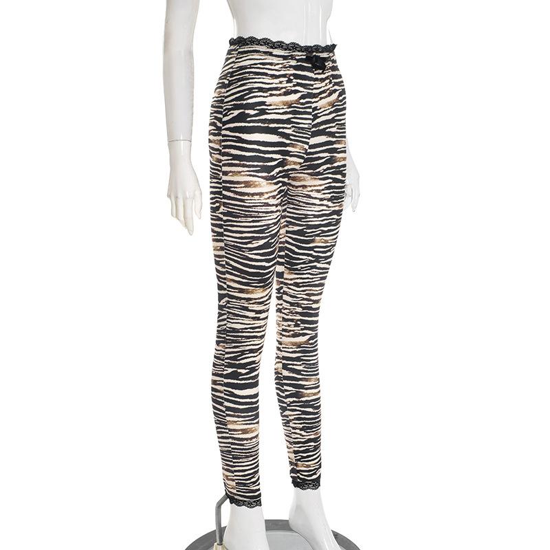 2026 New Women's Lace Trim High-Waisted Patterned Printed Stretch Casual Pants