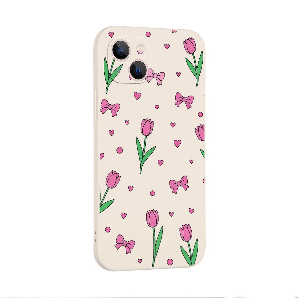 Ins Style Women's Tulip Mobile Phone Case Is Suitable for Apple 17Pro Straight Edge Soft Case Iphone16 Mobile Phone Case.