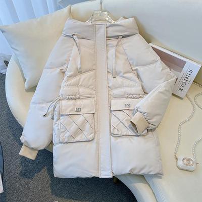 Women Autumn Winter Hooded Collar Long Sleeve Drawstring Big Pocket Coat Solid Color Warm Parka