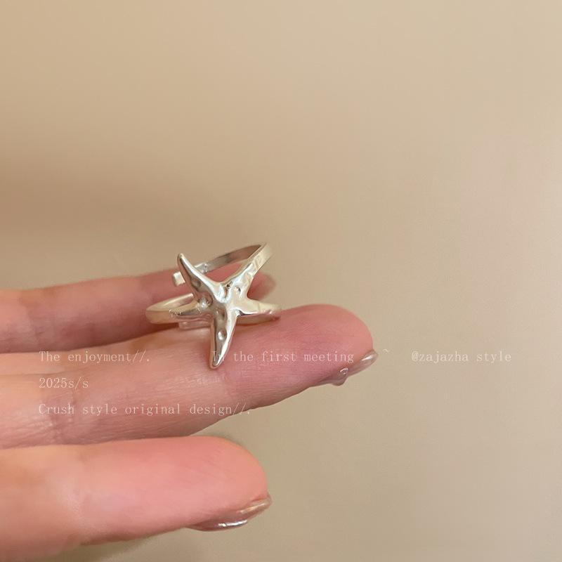 Simple silver five-pointed star ring women's light luxury high-end niche design index finger ring fashion personalized jewelry
