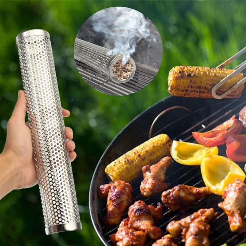 Steel BBQ Grill Cold Smoking Tube BBQ Smoke Generator Steel Mesh Smoker