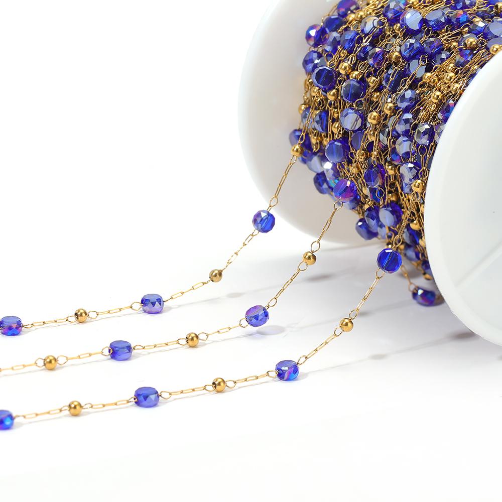 1 Meter Stainless Steel Vacuum Gold Beads Chains with 4mm Crystal Glass for DIY Necklace Findings Craft Bracelets Jewelry Making