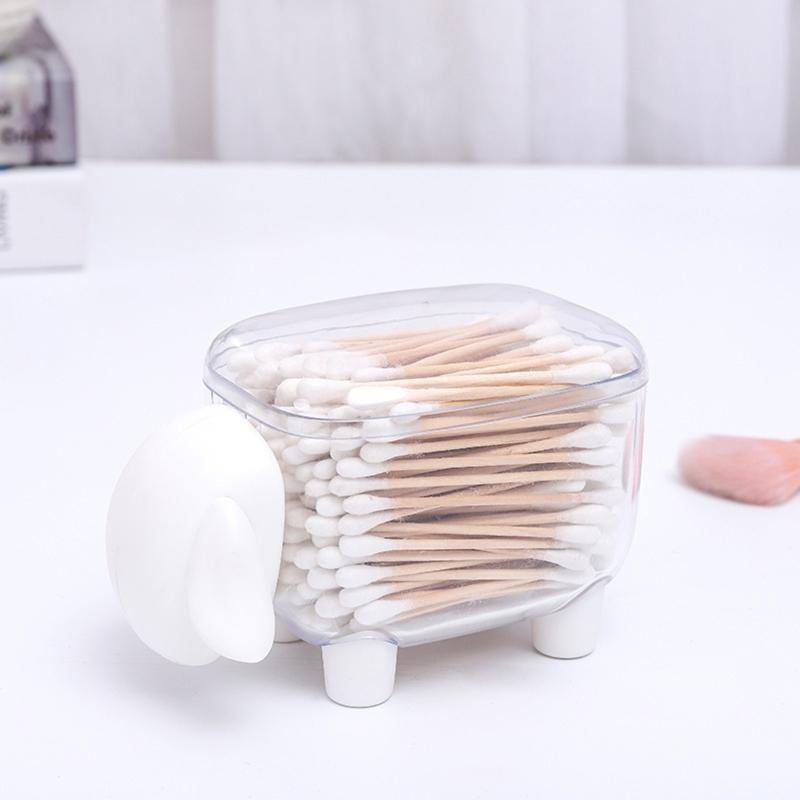 Clear Sheep Qtip Dispenser Desk Organizer for Cosmetic Pads Cotton Swabs Paper Clips Pushpins Hair Ties Dental Flossers