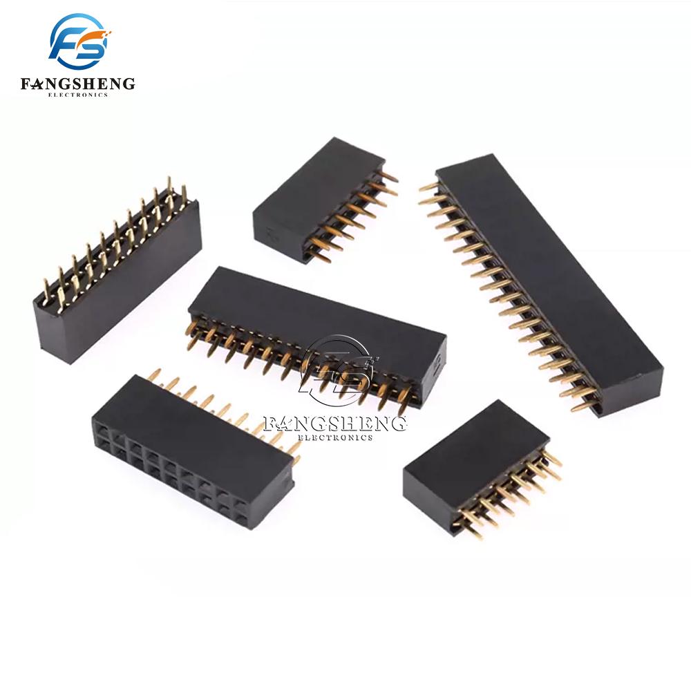 10pcs 2.54mm Double Row Straight Female 2-40P Pin Header Socket Connector 2x2/3/4/5/6/7/8/9/10/12/14/16/18/20/25/32/40Pin 2.54mm