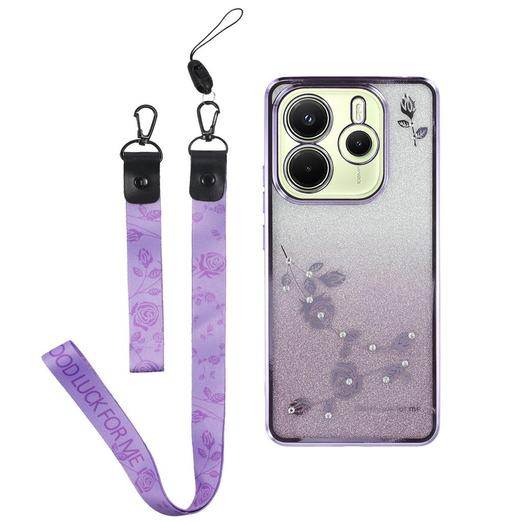 KADEM Dla Xiaomi Redmi Note 14 4G (163.25mm) Etui Wzór Kwiatowy TPU Gradientowe Pokrowiec na Telefon ze Sznurkami