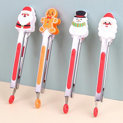 Yousheng Food Clip Tongs Stainless Steel BBQ Steak Grilling Tongs with Silicone Tips Salad Serving Tongs for Christmas Parties Indoor Outdoor Use