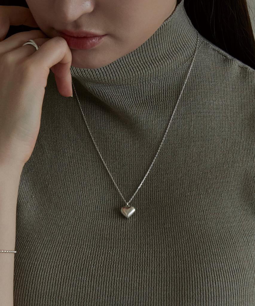 Dmoment Linda Heart Silver Long Necklace (925 Silver)