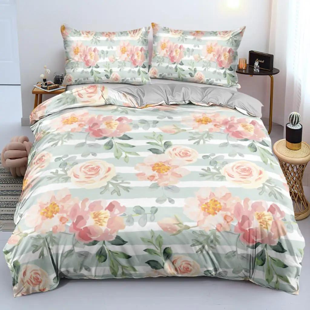 3D Design Flowers Duvet Cover Sets Bed Linens Bedding Set Quilt/Comforter Covers Pillowcases 240x220 Size Black Home Texitle