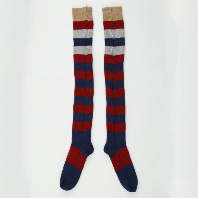 Women Vintage Colorful Striped Knitted Thigh High Tube Stockings Preppy Style Slouchy Over Knee Boot Socks Leg Warmers