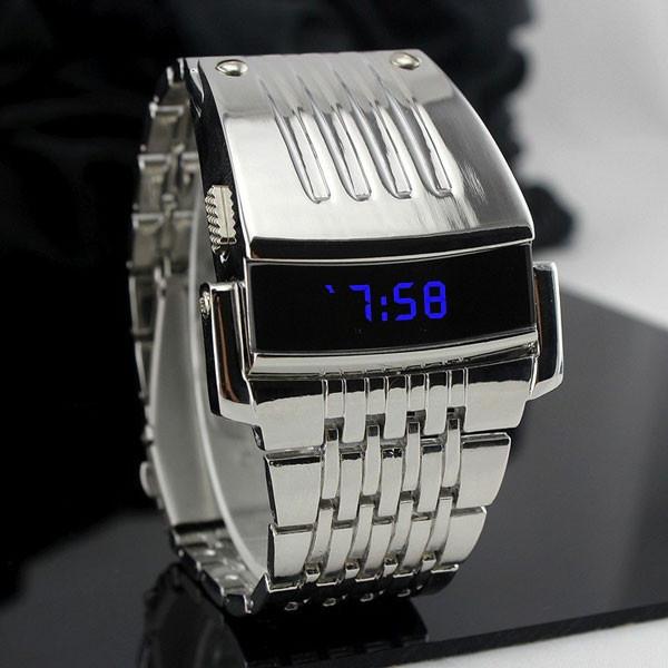 New Electronic Watch Full Stainless Steel Men Wristwatch Military Sports WatchesLED Iron Man Watch белый