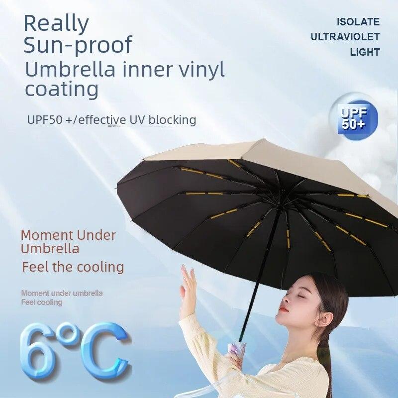 12 Ribs Automatic Open Close Sunshade Umbrella Large Business Glue Sun Protection Fold Sun Umbrella Advertising Logo Printing