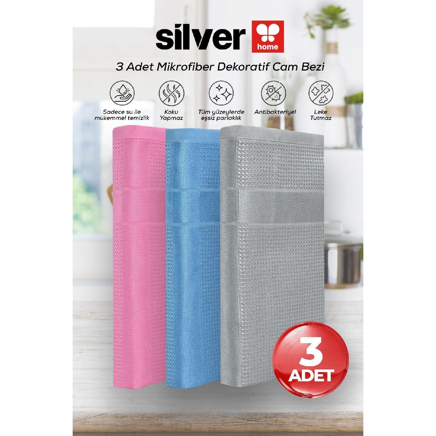 

Silver Home 3-piece Microfiber Decorative Glass Cloth Gray - Pink - Blue 40x40 Cm