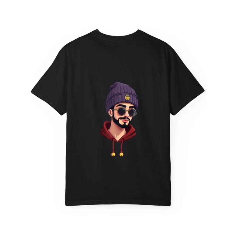 White T Shirt with Cartoon Man Wearing Beanie and Sunglasses Print for Casual Wear