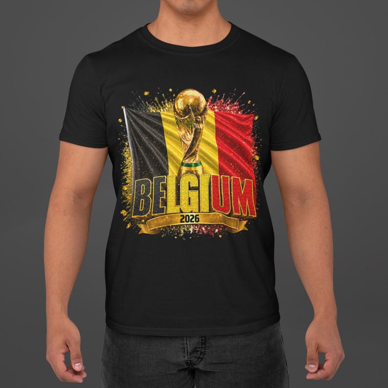 Belgium Soccer Black T-Shirt 2026, Double Sided Belgium Flag Football Shirt, Front and Back Print Fan Jersey, World Cup Era Graphic Tee S