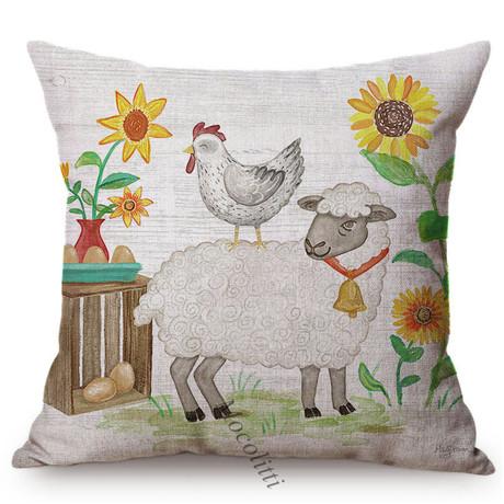 European Farm Animals Pattern Cushion Cover Chicken Pig Cow Autumn Cornucopia Decoration Throw Pillows Linen Fabric Pillowcase
