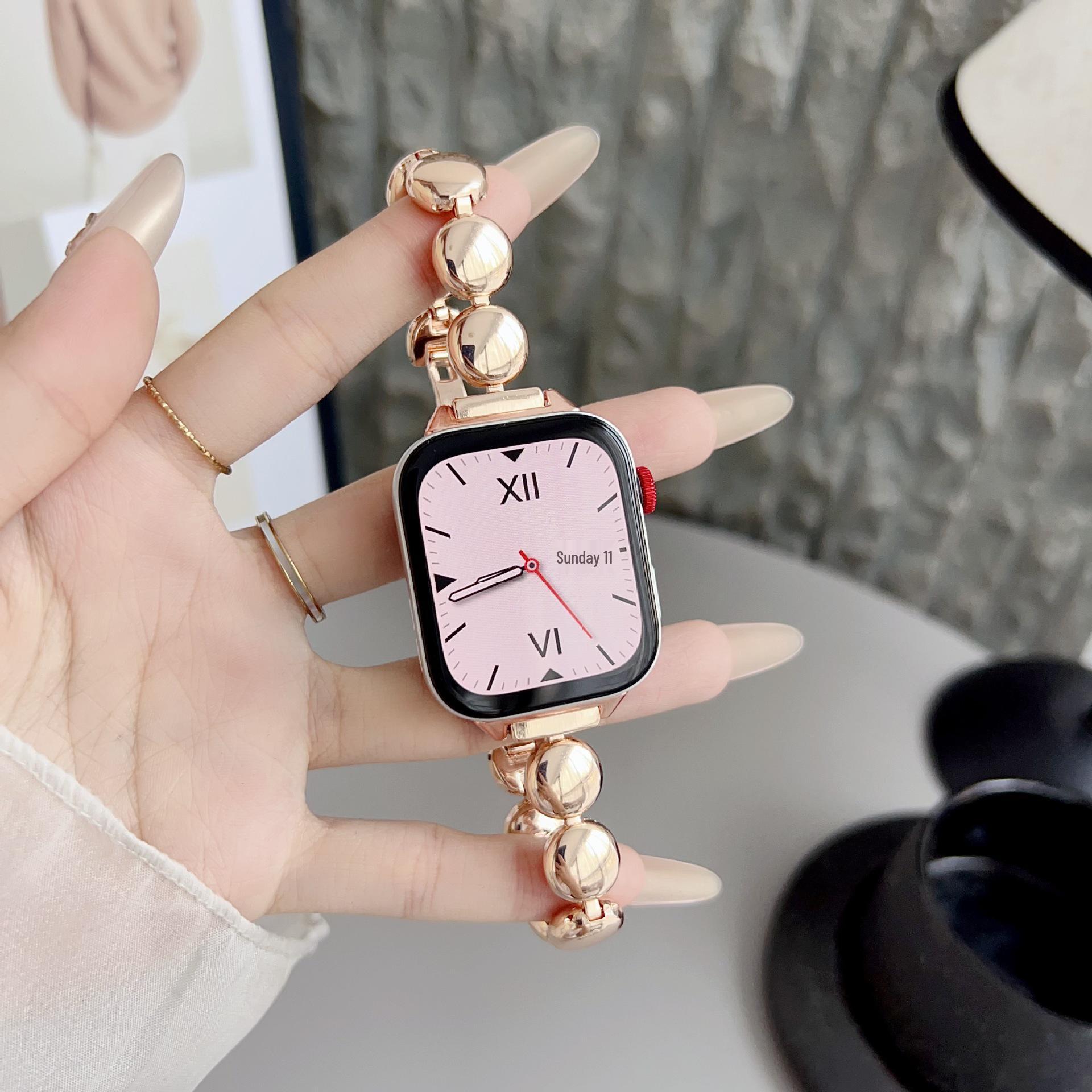 

Металлический ремешок-цепочка для Huawei GT5, Xiaomi 9 Pro, Apple S11, iWatch 1098SE - Дизайн с маленькими точками Redmi Watch4/5 розового золота