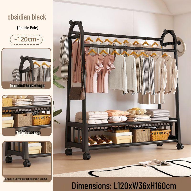 Movable Floor-Standing Coat and Clothes Rack for Bedroom Use