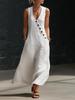 2026 Spring/Summer European & American Lazy Style V-neck Button-down Sleeveless Cotton Linen Dress