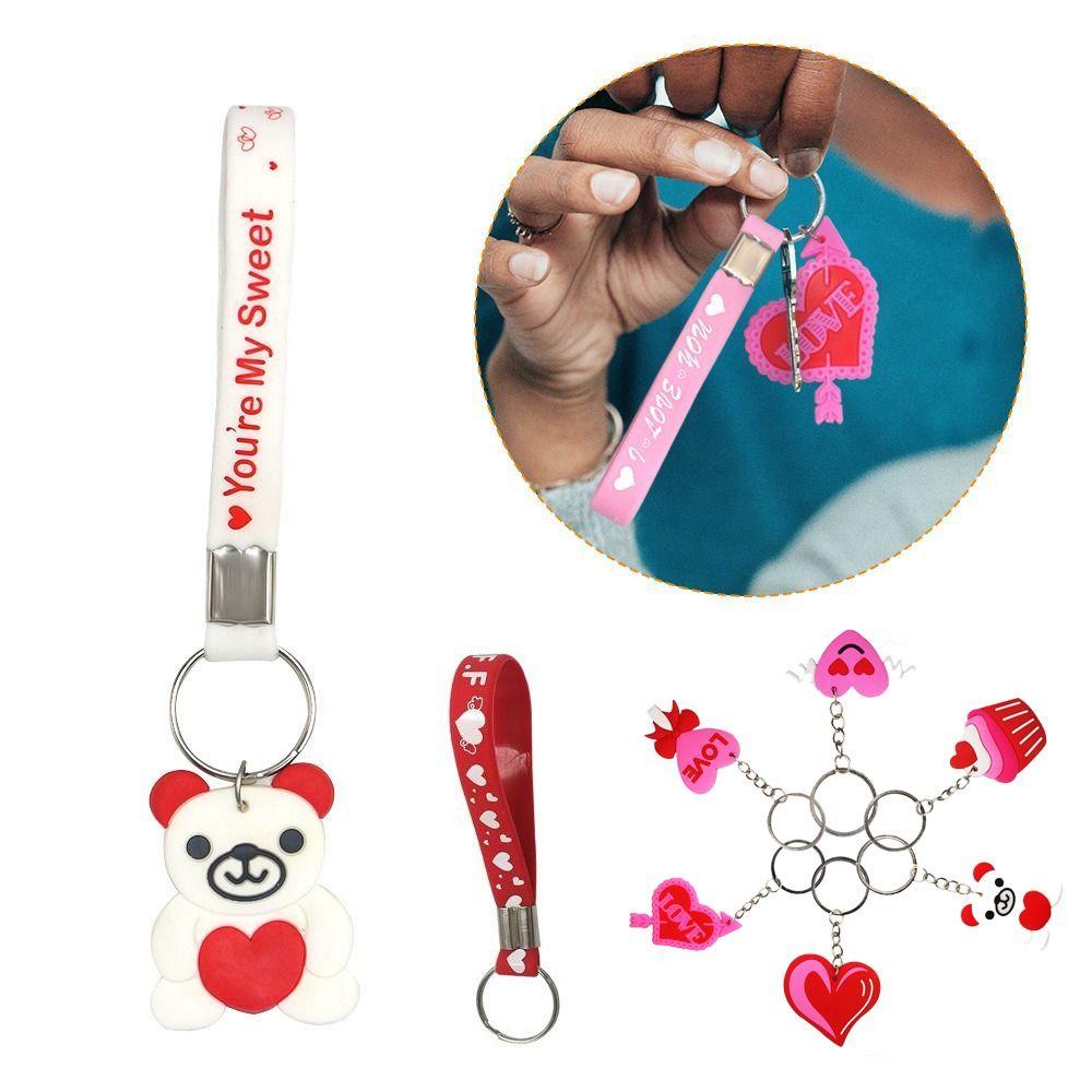 

Mini Pink Valentine Key Chain Silicone Valentine Love Pendant Ornament DIY Love Keychain Couple Style 9
