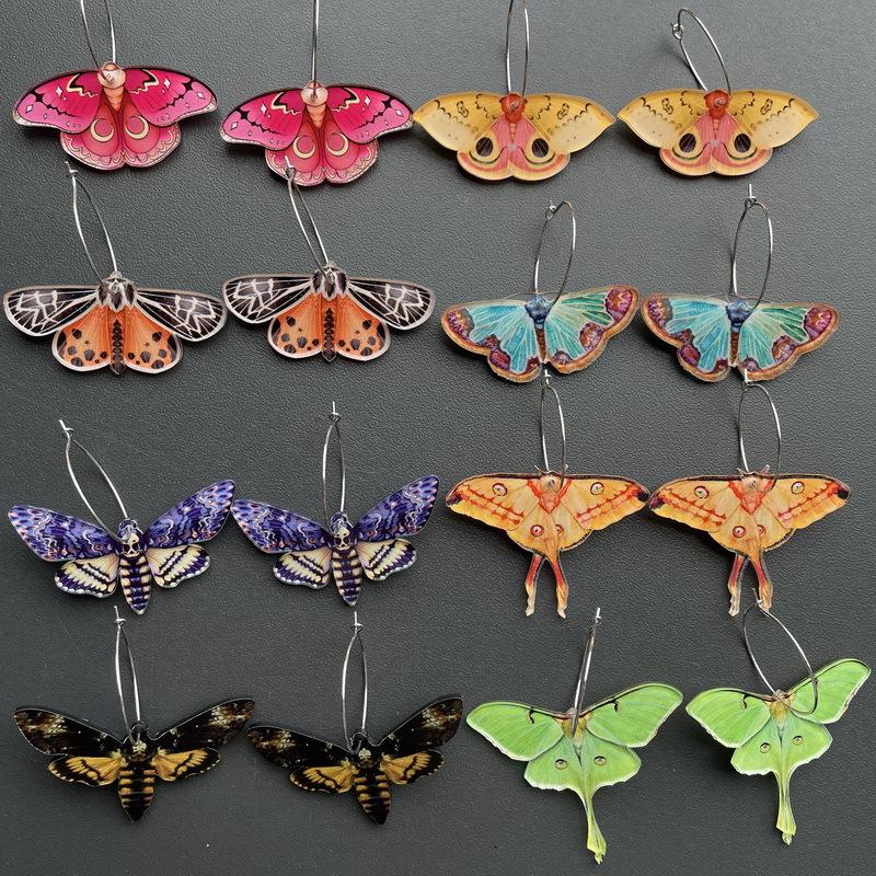 1Pair Cute Butterfly Woman Dangle Earrings Acrylic Gradient Colorful Moth Drop Earrings for Y2K Girl Birthday Gift