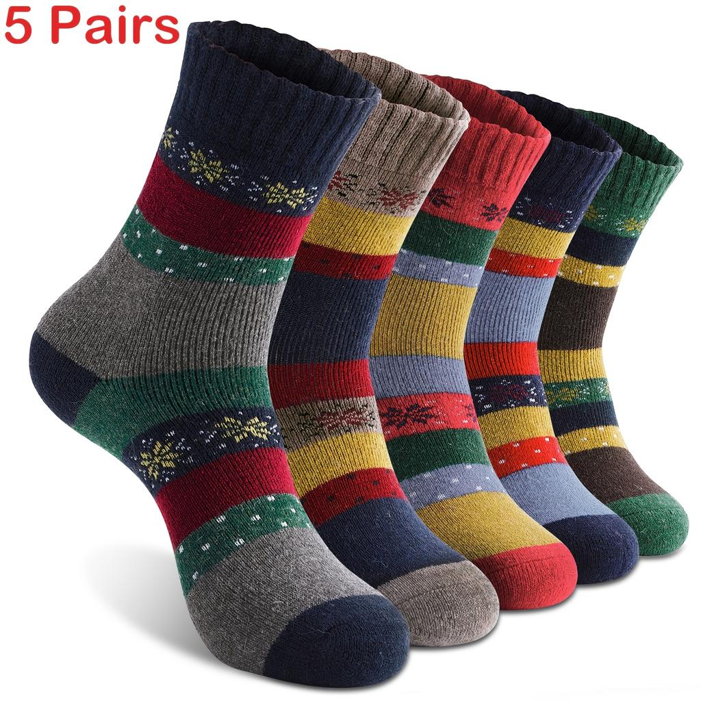 5 Pairs Women'S Thermal Winter Socks - Thick, Warm, and Comfortable with a Round Neck Design