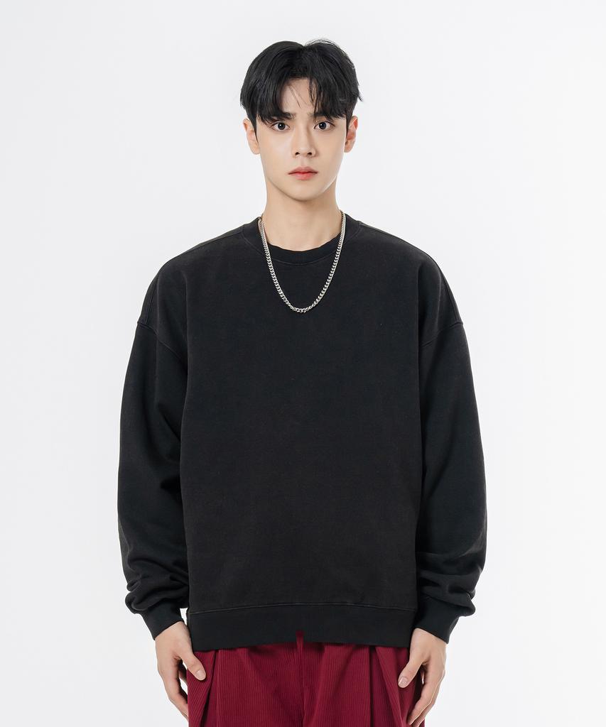 MOZMOZ Terry Brushed Pigment Backstitch Oversized Sweatshirt Black