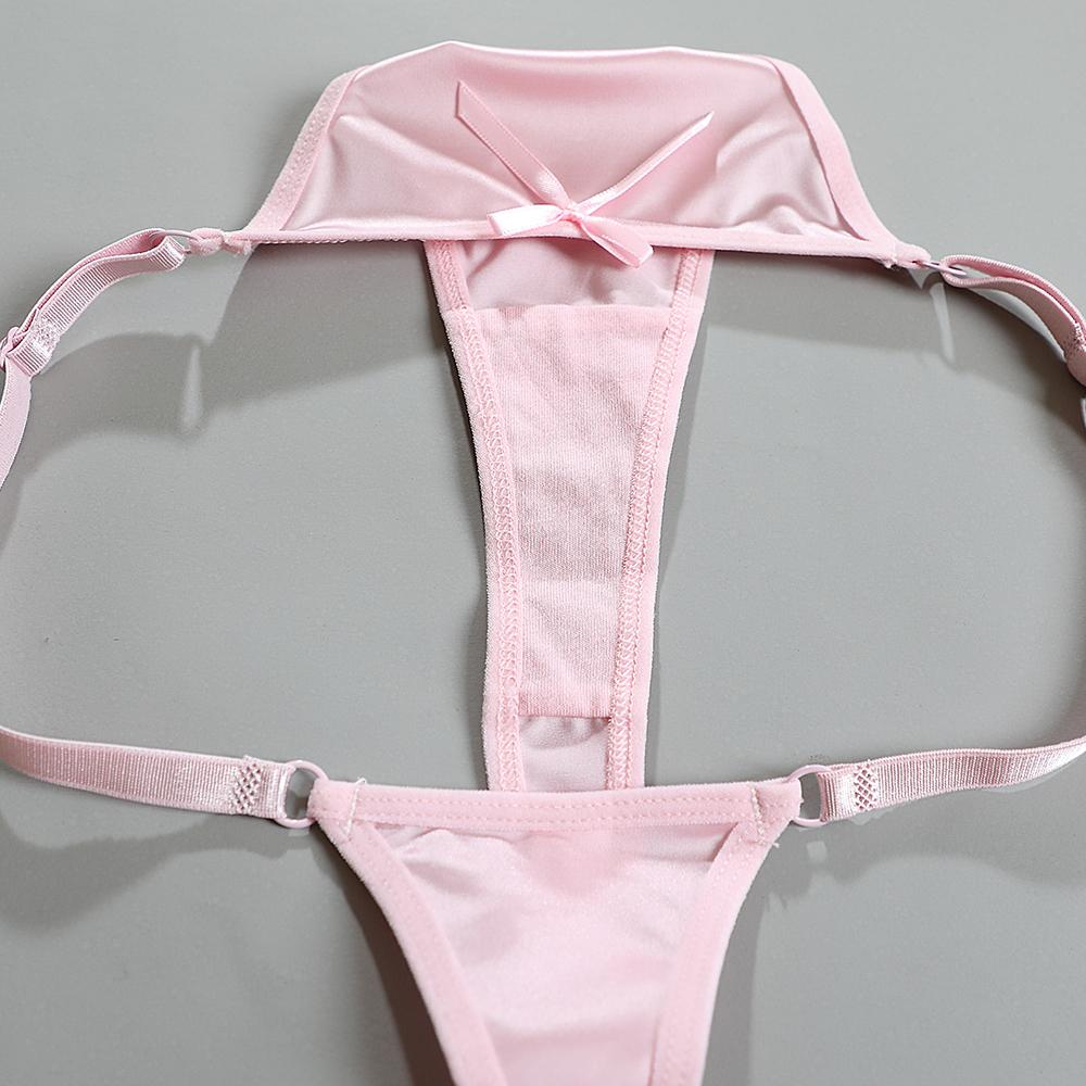 Women's Thong Adjustable Waistband Glossy Satin Solid Color Underwear Low Waist Smooth Silk Bowknot Female Underpants