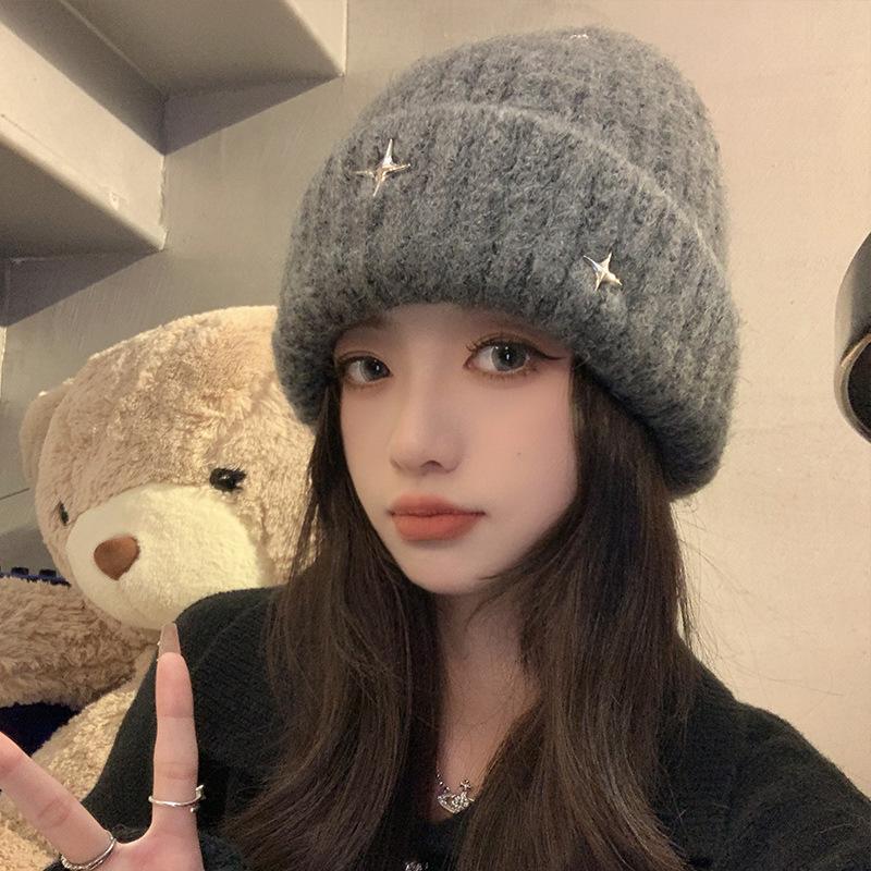 Knitted Hat for Women Showing Their Faces Small Bag Head Hat  Autumn and Winter Ear Protection and Warm Wool Hat Fashionable and Versatile