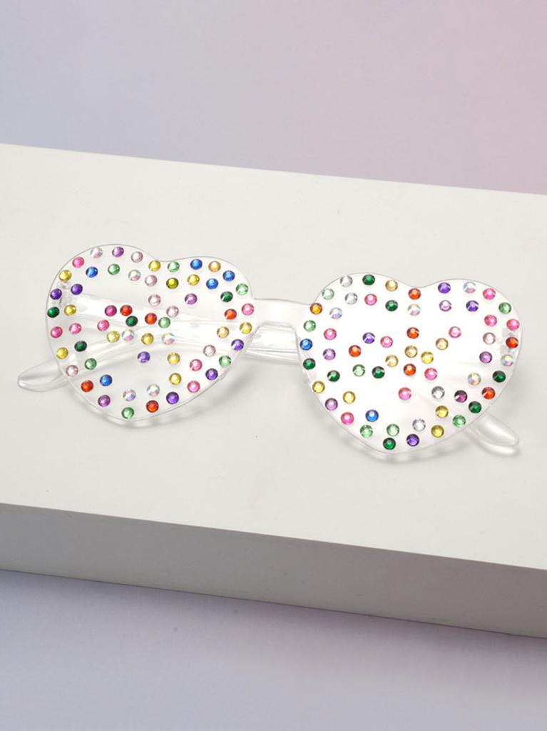 Trendy Heart Shaped Sunglasses For Women Sparkling Colorful Rhinestone Rimless Eyewear Summer Sun Glasses For Beach Wear KJ165