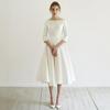 Elegante Abito da Sera Bianco Retro da Donna di Media Lunghezza per Fotografia Estiva e Viaggi nella Foresta 2026