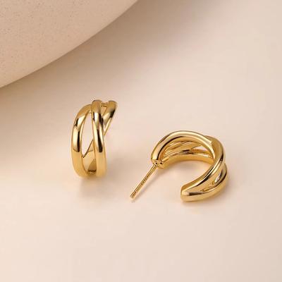 Fashion Niche Vintage Ladies Accessories Elegant Jewelry Minimalist Double C-shaped Geometric Earrings Niche Copper-plated High-quality Earrings