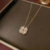 Women's Heart-Shaped Necklace with Four-Petal Flower, Cubic Zirconia, Titanium Steel Clavicle Chain - Elegant and Versatile Accessory
