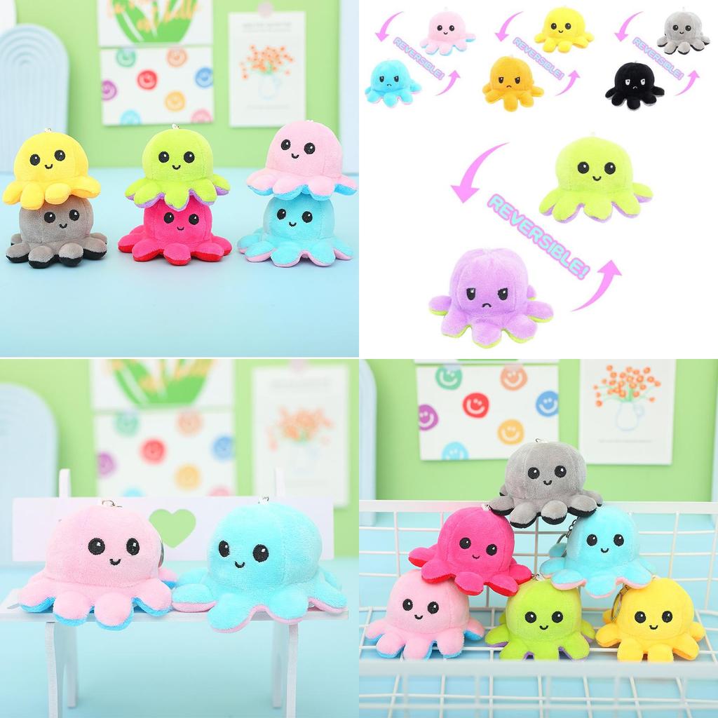 Niedlicher Plüsch Wendbarer Oktopus Schlüsselanhänger Entzückender Stimmungsändernder Tier Taschenanhänger