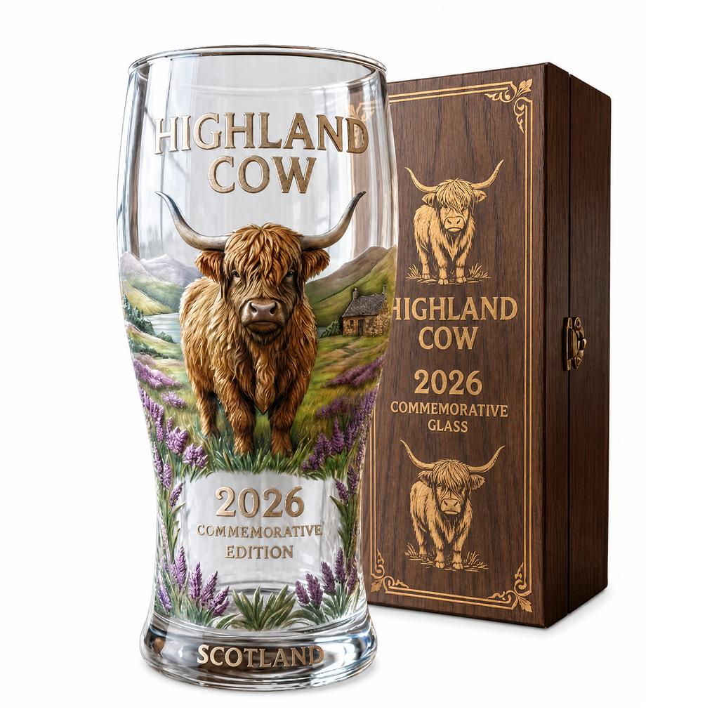 Glass 2026 Highland Cow Commemorative Glass Colored Glass Bottles Vintage Cow Pattern Drinkware for Dining Table Birthday