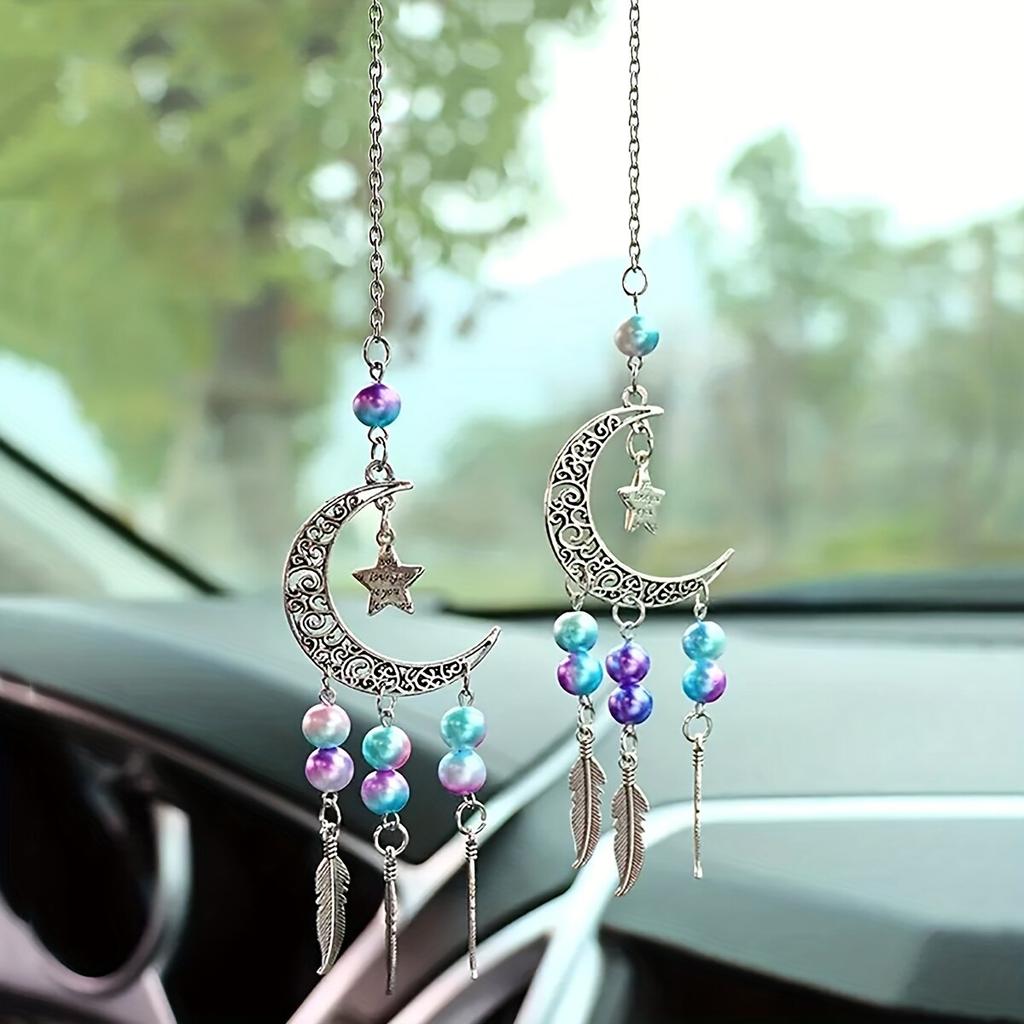 2pc a Set of Dreamcatcher Moon Beaded Wind Chime Hanging Ornaments for Car Home Window Decoration