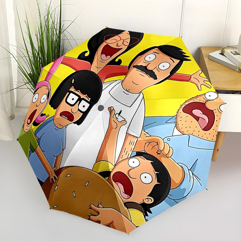 1pc Bob s Burgers Automatic Folding Umbrella Compact 8-Rib Design, Durable Plastic & Iron, Lightweight for Outdoor Daily Use,  a0929153