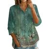 Women's Button Front Vintage Floral Print Shirt Top Three Quarter Sleeve Loose Fit Blouse with Lapel Collar Casual Wear