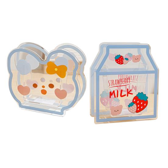 Clear Acrylic Pen Holder Cartoon Milk/Bear Shape Desk Storage Box Makeup Brush Organizer for Home Office School Supplies