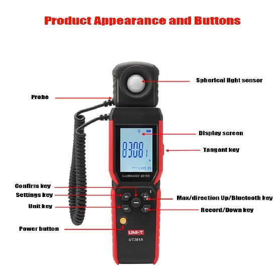 UNI-T UT381A Illuminometer Integrated & Split Digital Light Illuminance Meter 400000 Lx 37160 Fc Luxometer with Bluetooth APP