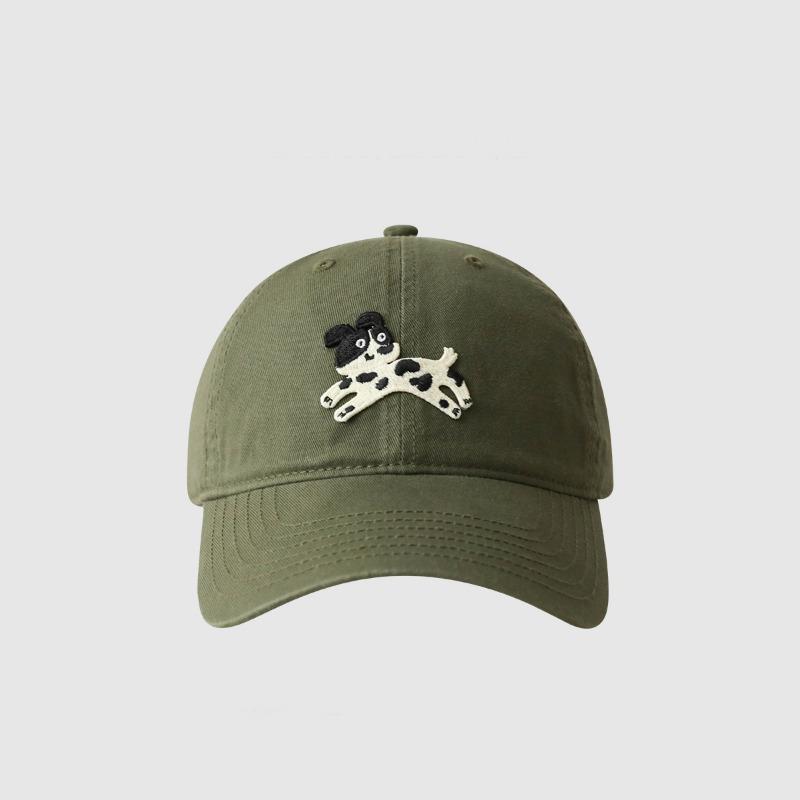 Cute cartoon dog hat for men and women, wide brim, small face, pure cotton soft top cap, couple baseball cap